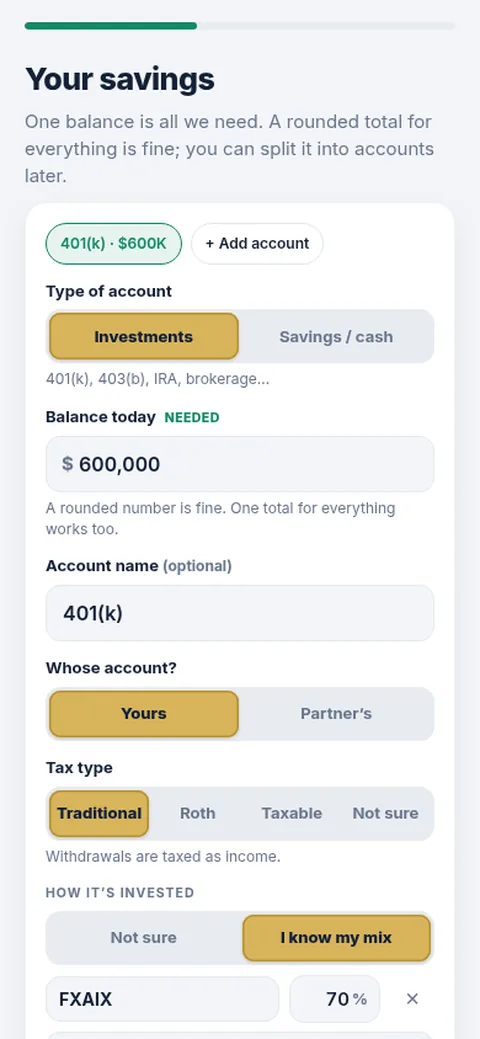 Your savings: account type, balance, tax type and how it is invested