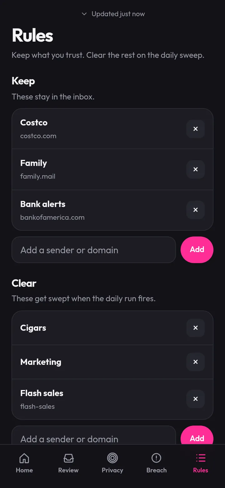 Keep and Clear rules